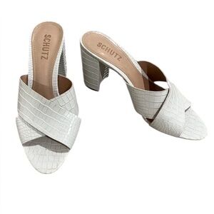 SCHUTZ White Croc-Embossed Heels